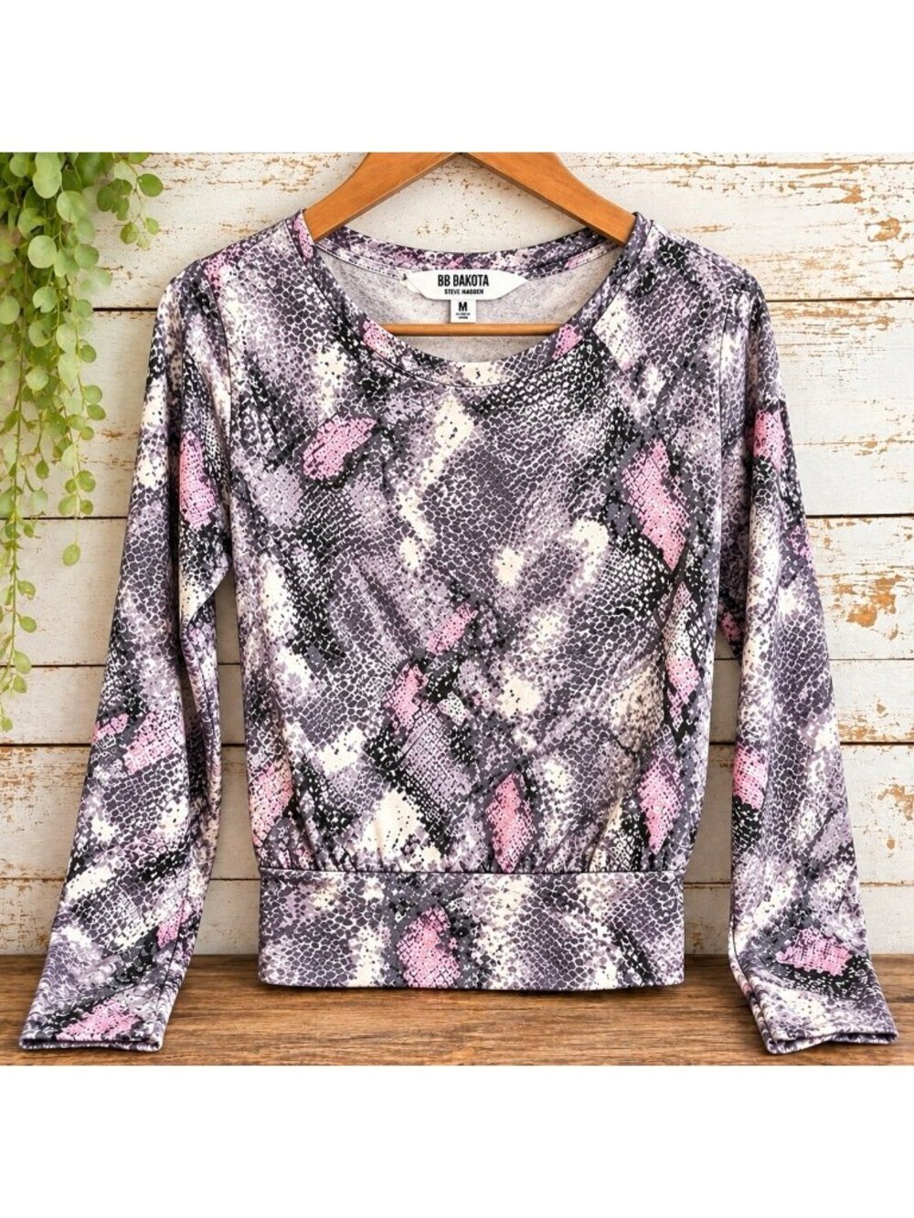 BB Dakota Steve Madden Top Collab Snake Print Dolman Fall Shirt Y2K Stretch Sz M